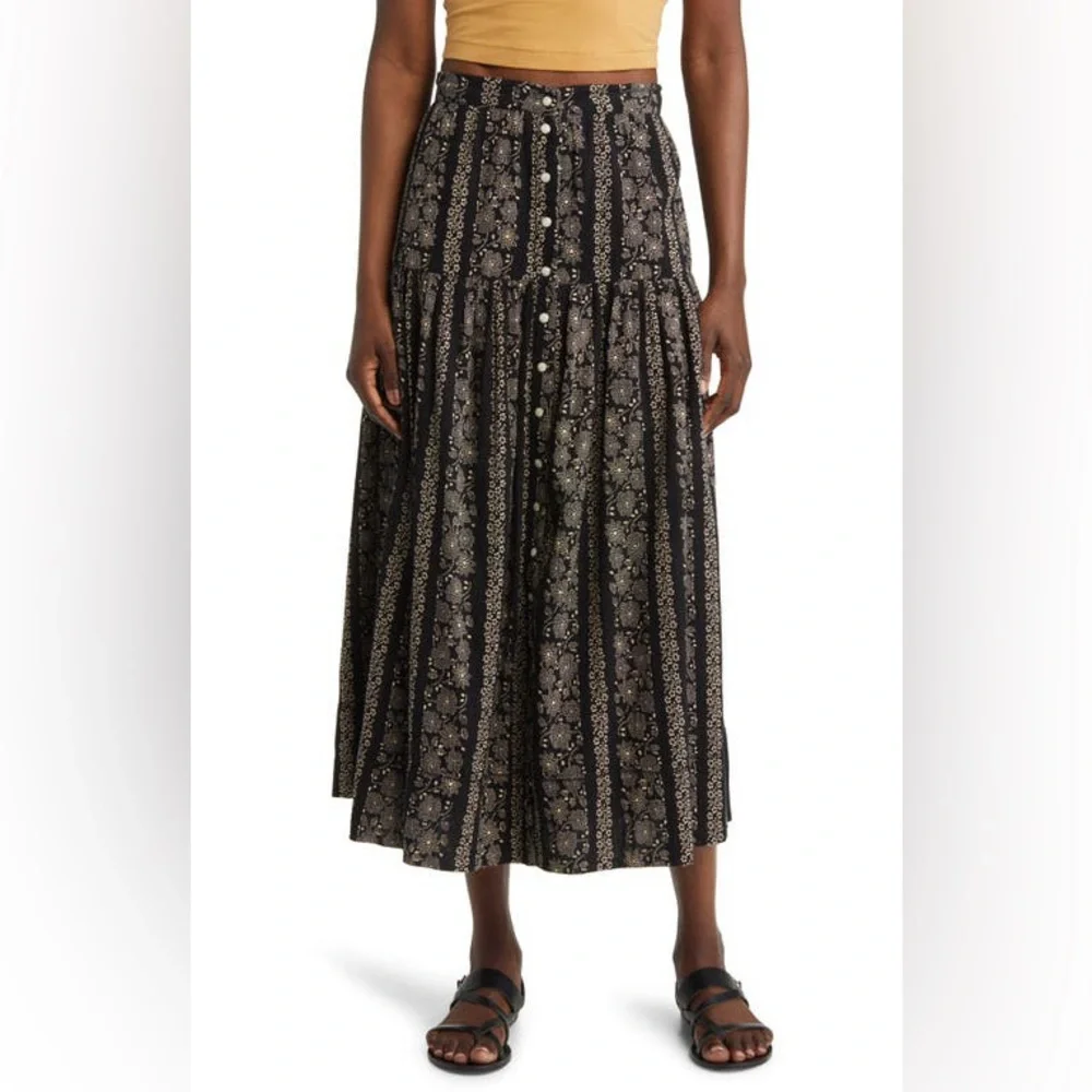THE GREAT. Black and Cream Floral Maxi Skirt - Picture 11 of 13